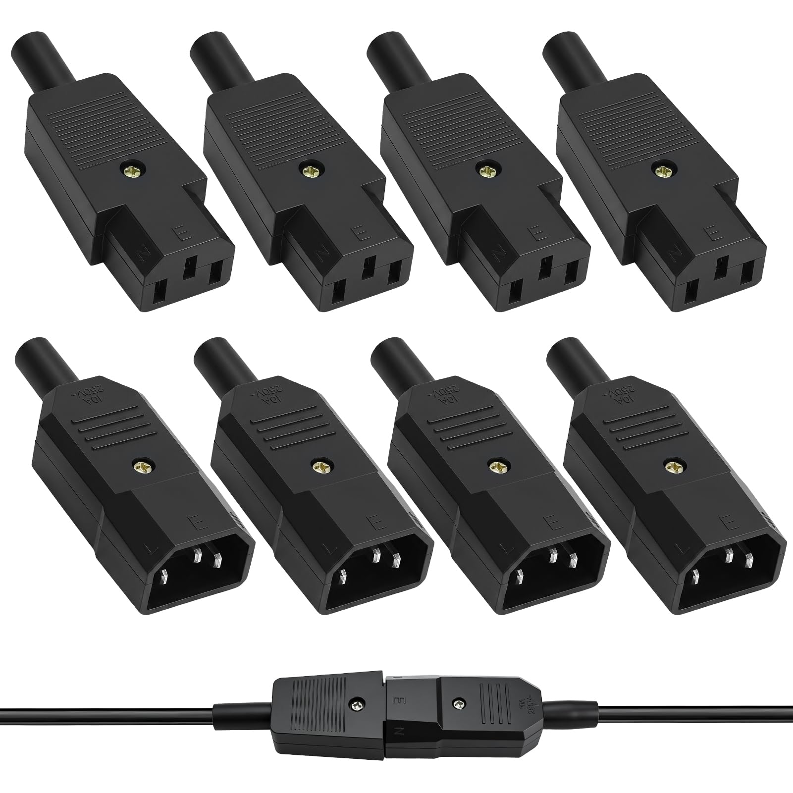 Voltvera 8Pcs AC 250V 10A IEC320 C14 C13 3Pins Plug Male Female Connector Adapter Assembly, C13 C14 Power Panel Mount Plug to IEC C14 Socke