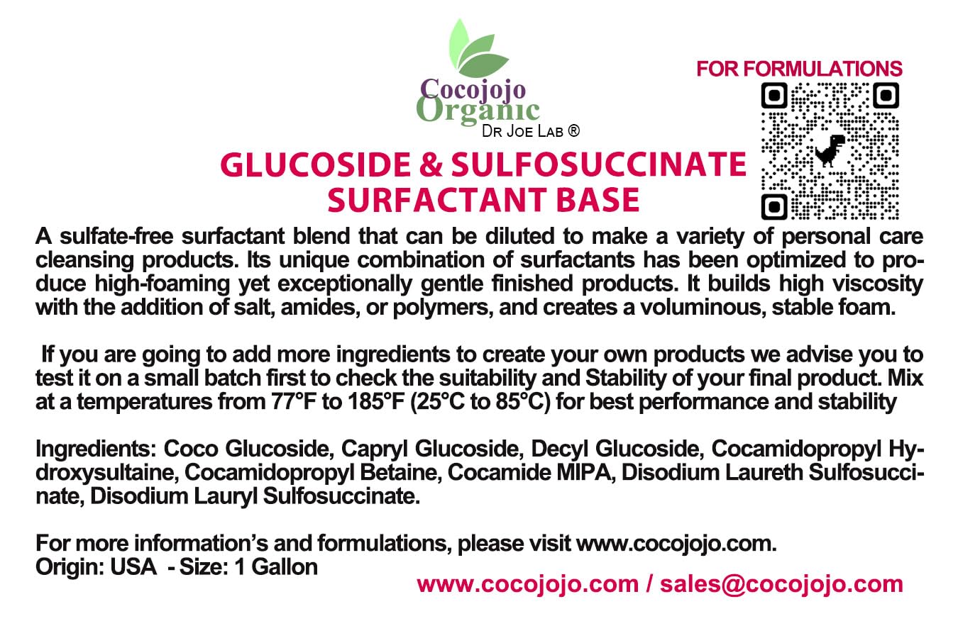 Glucoside Surfactant Base - Plant Derived All in One Natural Gentle Mild Rich Foaming Cleanser - Lauryl Decyl Coco Capryl Caprylyl Cosmetic Liquid Hand Soap Body Wash - 1 Gallon (Pack of 1)