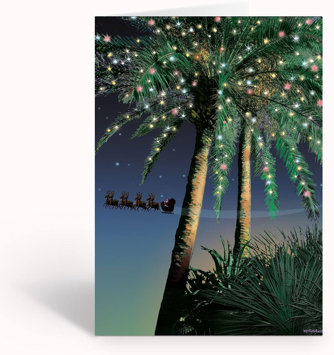 Stonehouse Collection Personalized Holiday Palm Santa Flyby Tropical Christmas Cards - 24 Christmas Cards and Envelopes (Personalized)