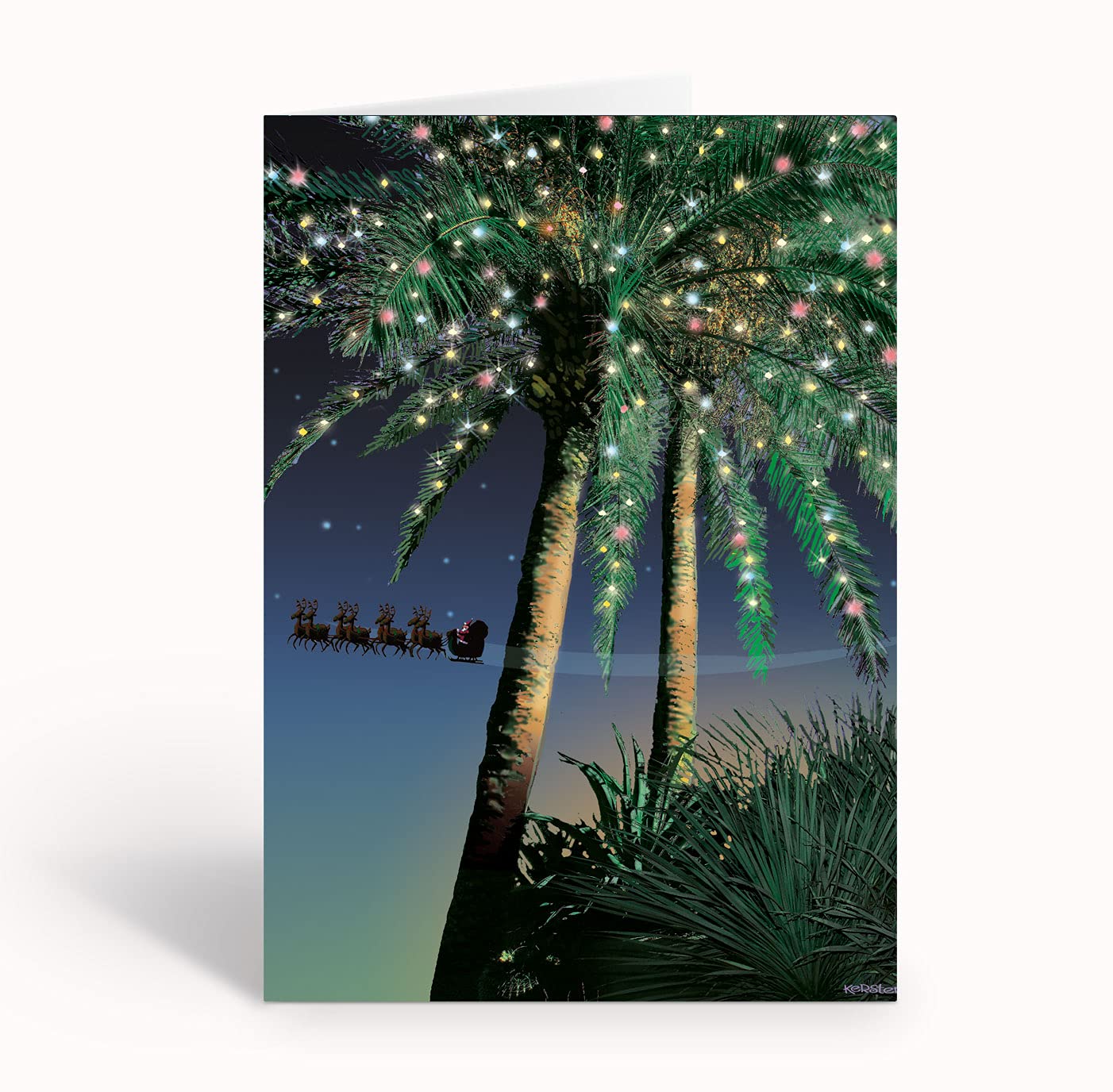 Stonehouse Collection Personalized Holiday Palm Santa Flyby Tropical Christmas Cards - 24 Christmas Cards and Envelopes (Personalized)