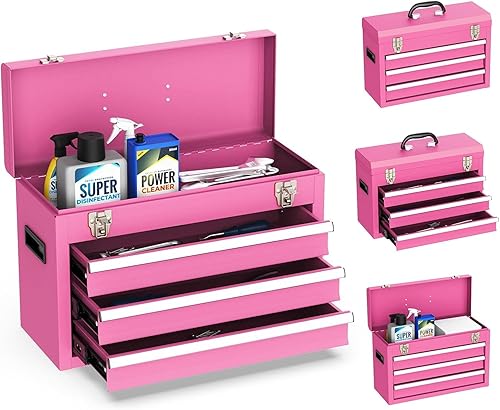 Caja de herramientas de metal portátil, caja de herramientas de acero con 3 cajones con bandeja de almacenamiento superior y asa de transporte, disponible en Yaxa Costa Rica