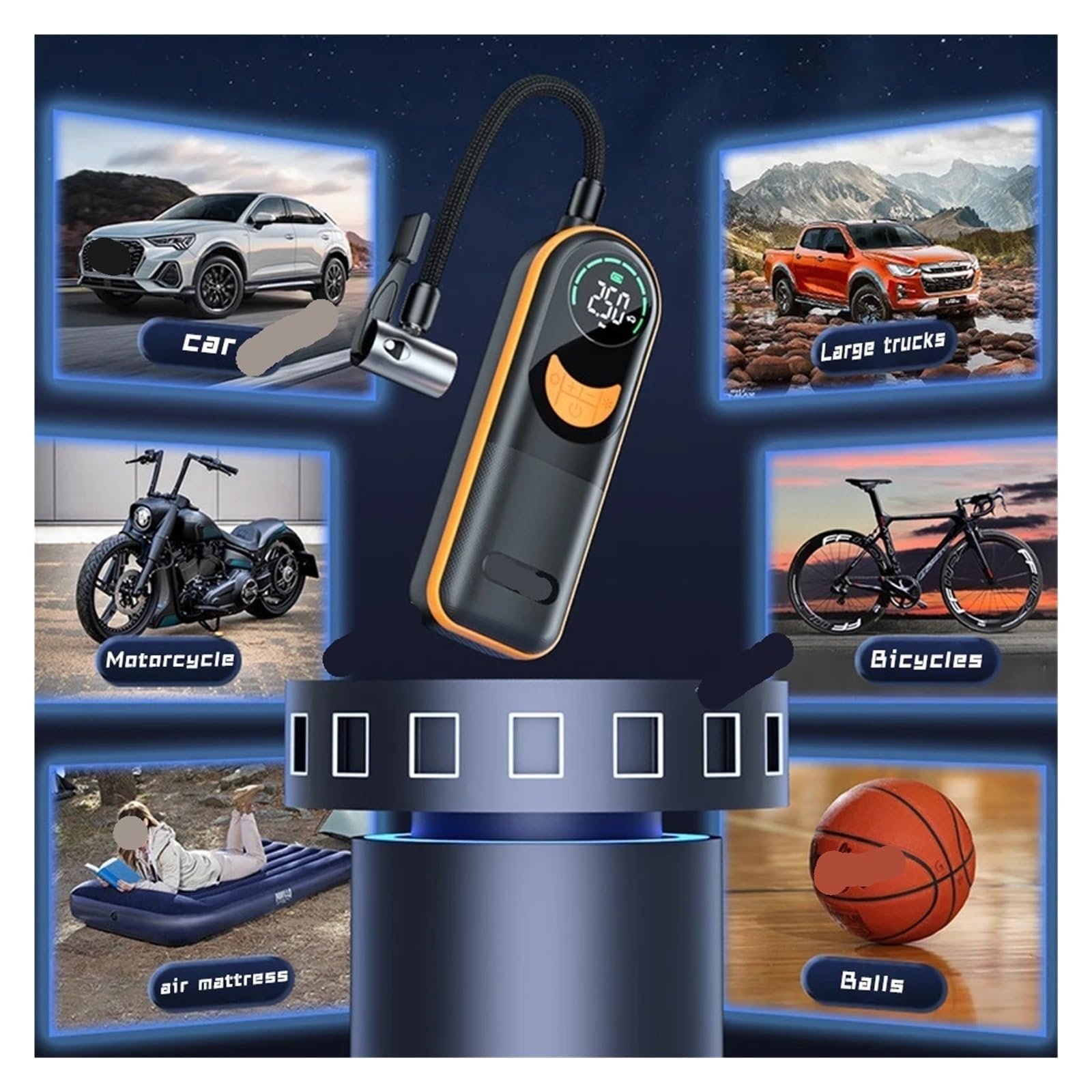 Pompa powietrza Pompka Do Opon Samochodowych Bezprzewodowa Sprężarka Powietrza Do Samochodu Mini Pompka Do Opon USB Do Ładowania Samochodu Motocykla Roweru Piłki na motocykl