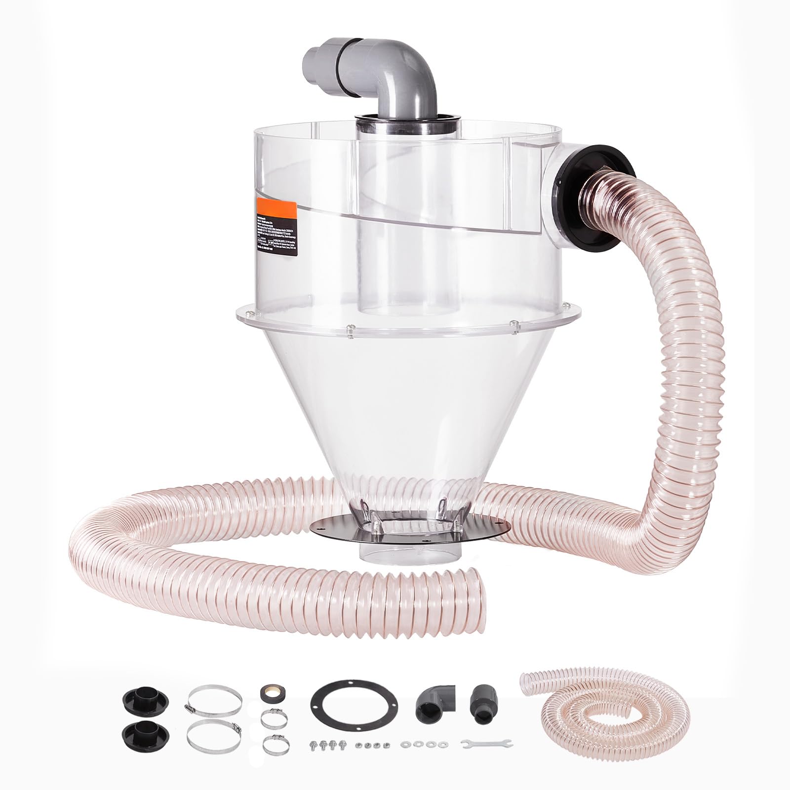 Happybuy 4"Retrofit Cyclone Dust Separator for Dust Collectors, ABS Dust Deputy with 2" Hole O.D. Connector & Hose for Wet/Dry Shop Vacuums, Fits 5-10 Gallon Tank (Tank Excluded)