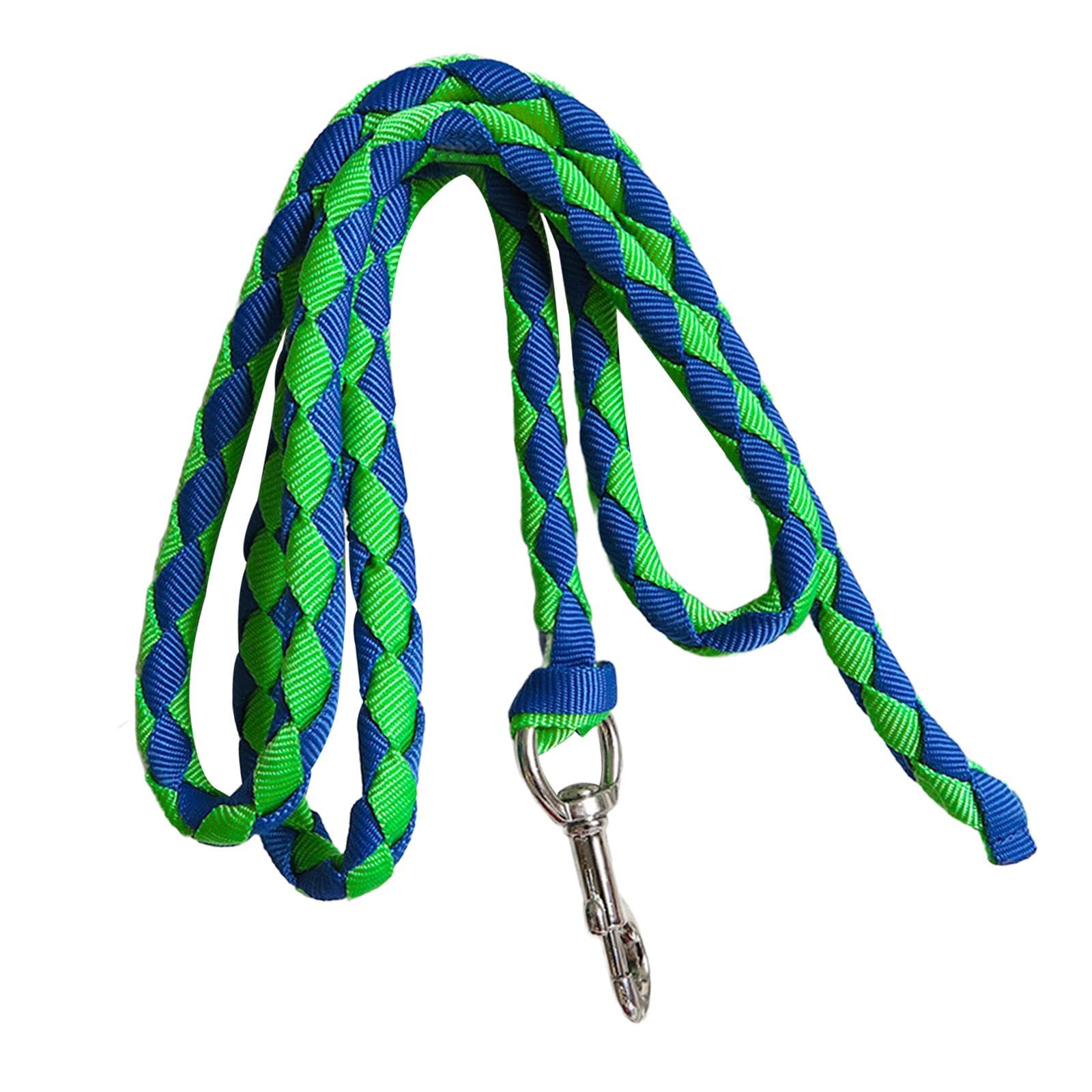 Guinzaglio Intrecciato con Moschettone, in Polipropilene, Attrezzatura da Equitazione per Scopi di Allenamento, Adatto alla Manipolazione, 4m Verde e Blu
