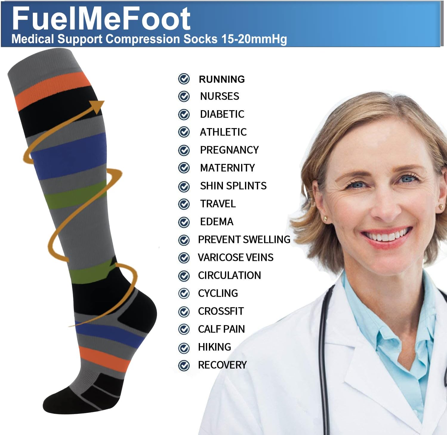 FuelMeFoot 3 Pack Copper Compression Socks - Compression Socks Women & Men Circulation - Best for Medical,Running,Athletic thumbnail