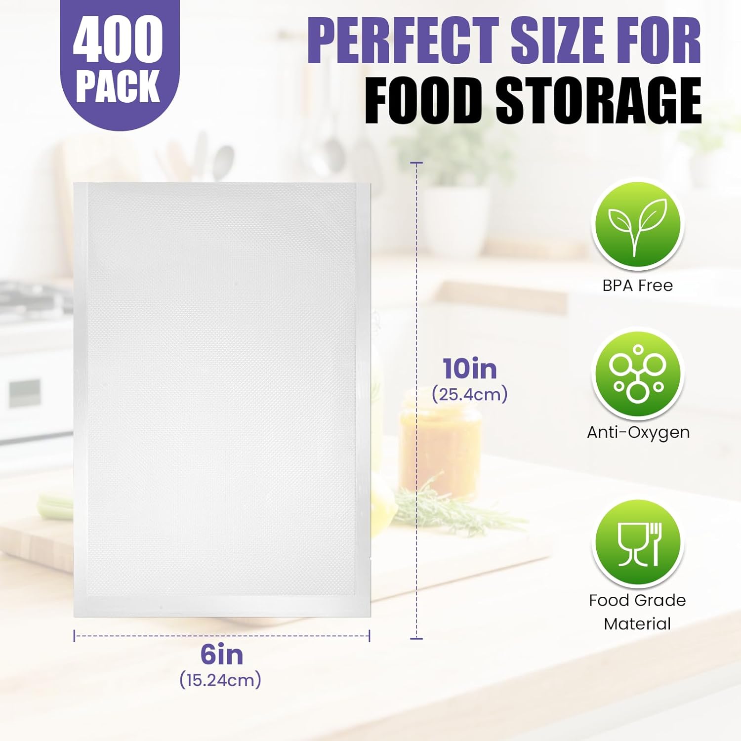 CAREGY Vacuum Sealer Bags 400 Pint 6" x 10" with BPA Free for Food Storage Meal Prep or Sous Vide - Image 2