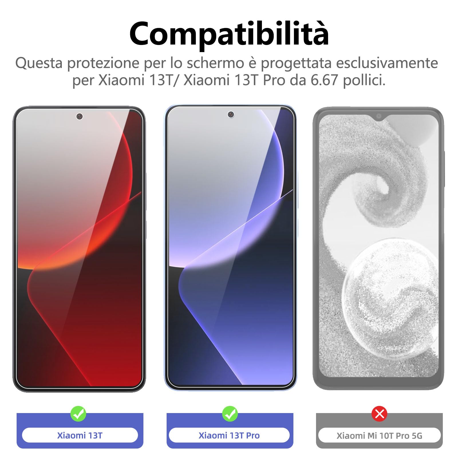 NEW'C 3 Pezzi, Vetro Temperato per Xiaomi 13T, Xiaomi 13T Pro, Pellicola Prottetiva, Senza Bolle, Durezza 9H, 0,33mm Ultra Trasparente, Ultra Resistente