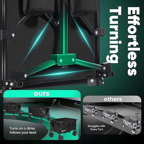 Miniatura 18 de Carro plegable con ruedas de playa todo terreno, carros plegables resistentes con portavasos, carritos utilitarios para camping, jardín, al aire