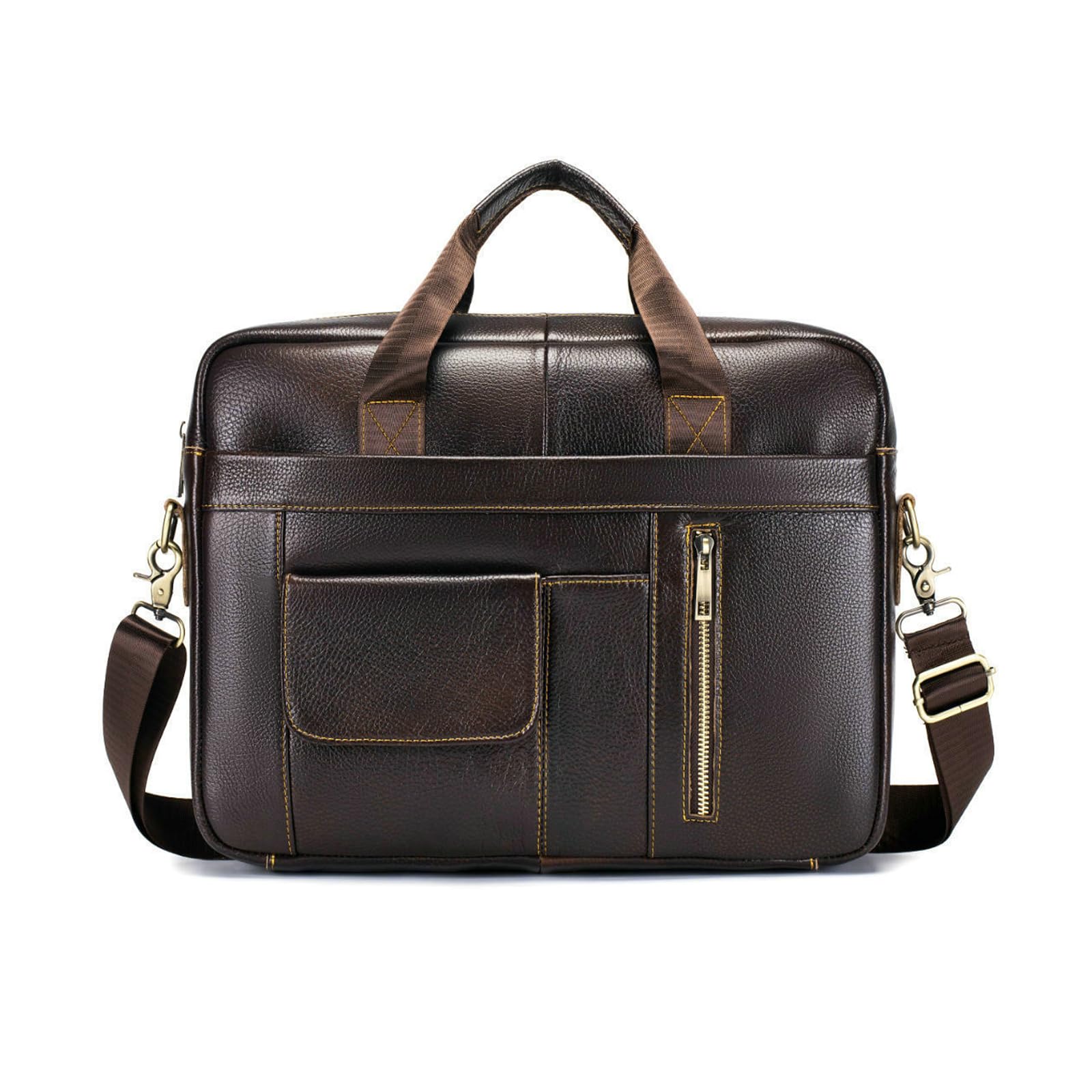 FANDARE Retro Maletín Hombre Funda PC Portatil 14 Pulgadas Regalo Portadocumentos Maletin de Cuero Multifuncional Bolsos de mano Bolso Trabajo Bandolera para Portátil Mensajero Negocios