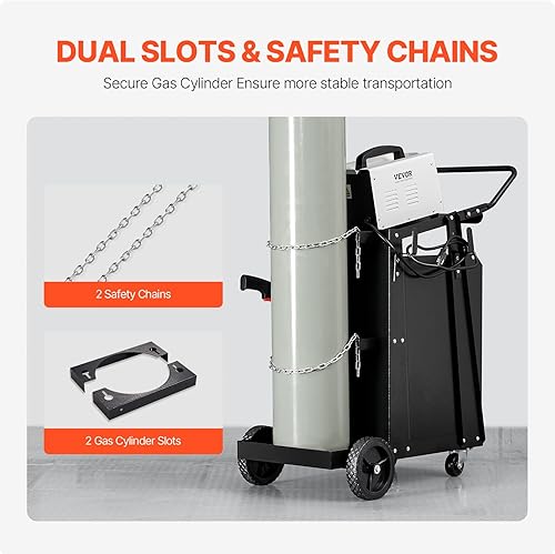 Miniatura 6 de VEVOR Carro de soldadura de 2 niveles y 4 cajones, carrito de soldador con capacidad de peso estático de 265 libras, ruedas giratorias de 360,