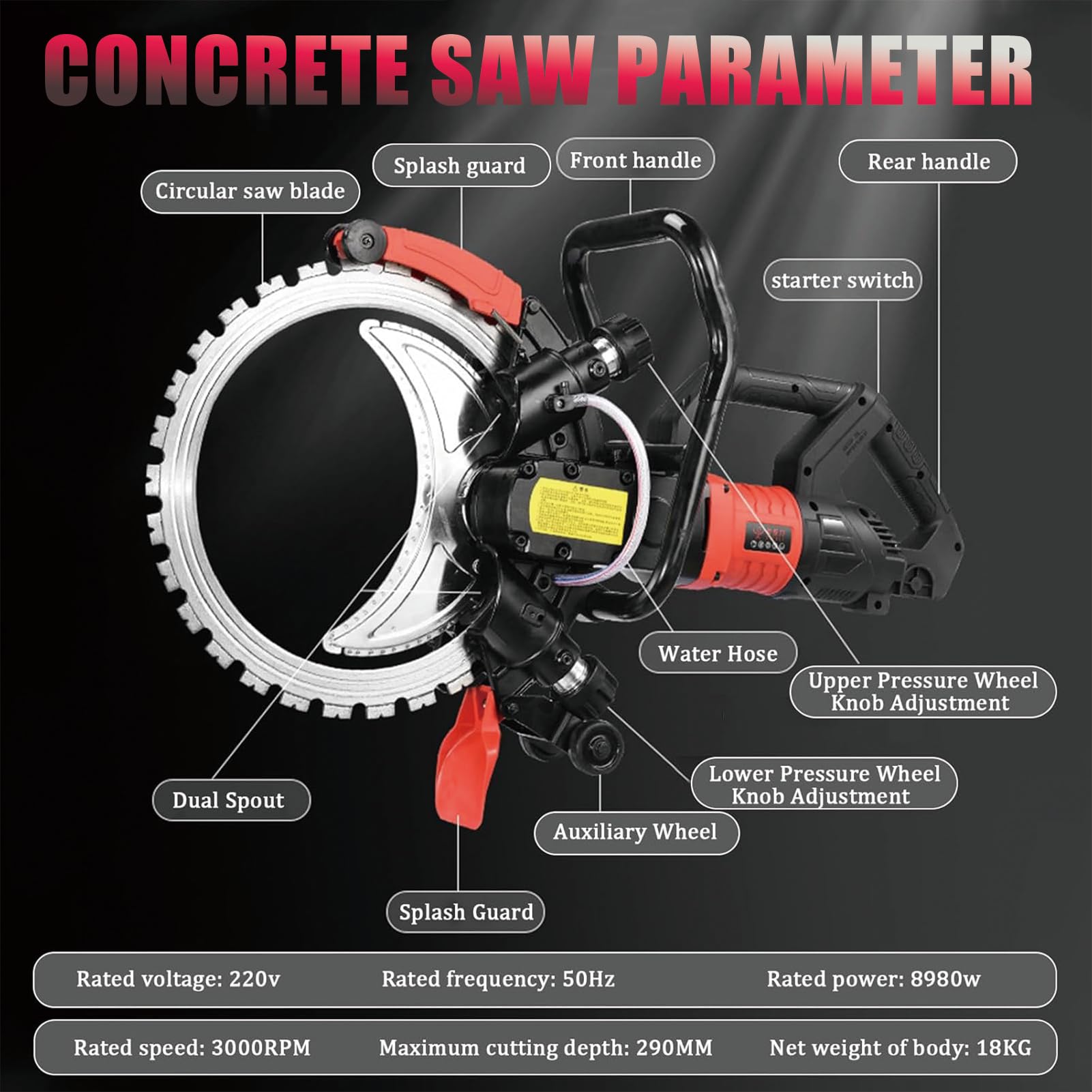 Ranuradora de Pared con Extractor de Polvo, máquina eléctrica para Cortar hormigón, 3000 RPM, Incluye 2 Discos de Diamante, Ideal para reformas de construcción.