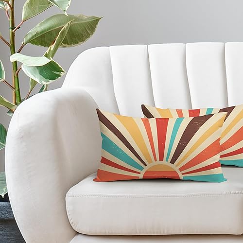 Vista 26 de Juego de 2 fundas de almohada de sol bohemias verdes de 16 x 16 pulgadas, diseño bohemio, amanecer, puesta de sol, estampado abstracto de sol, Sun7