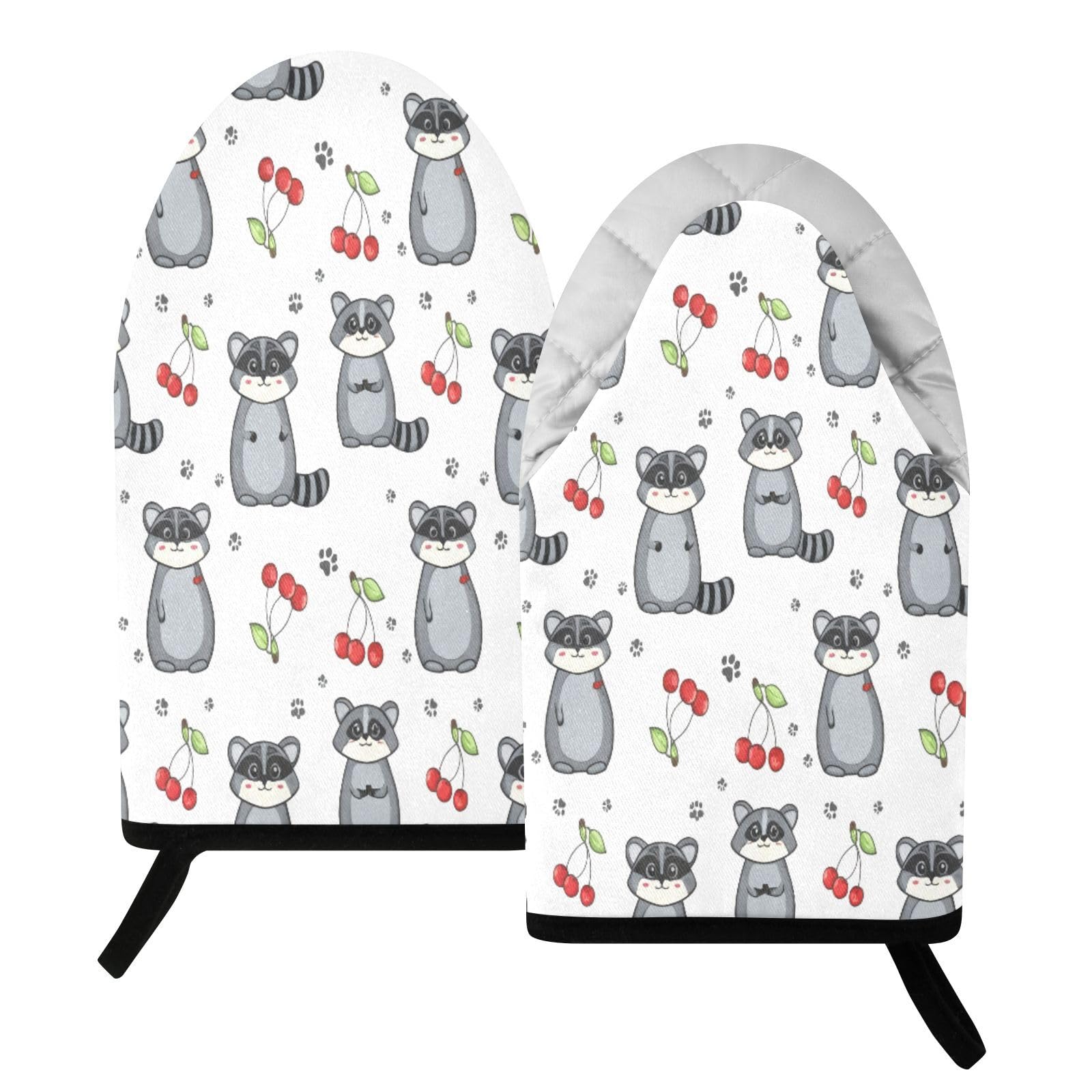 BURSTDDY Cartoon Raccoon (2) Oven Mitt,Heat Resistant Kitchen Mitts for Cooking