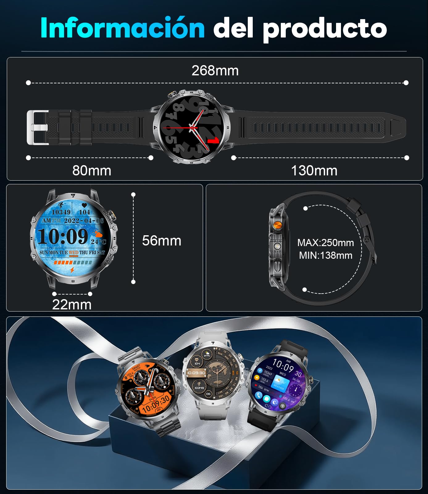 Reloj Inteligente Hombre con 1000mAh Batería,1.85" Smartwatch Hombre con Llamadas/LED Linterna,110+ Modos Deportivos,IP68 Impermeable/Pulsómetro/Sueño,Pulsera Actividad Android iOS Negro Grafito