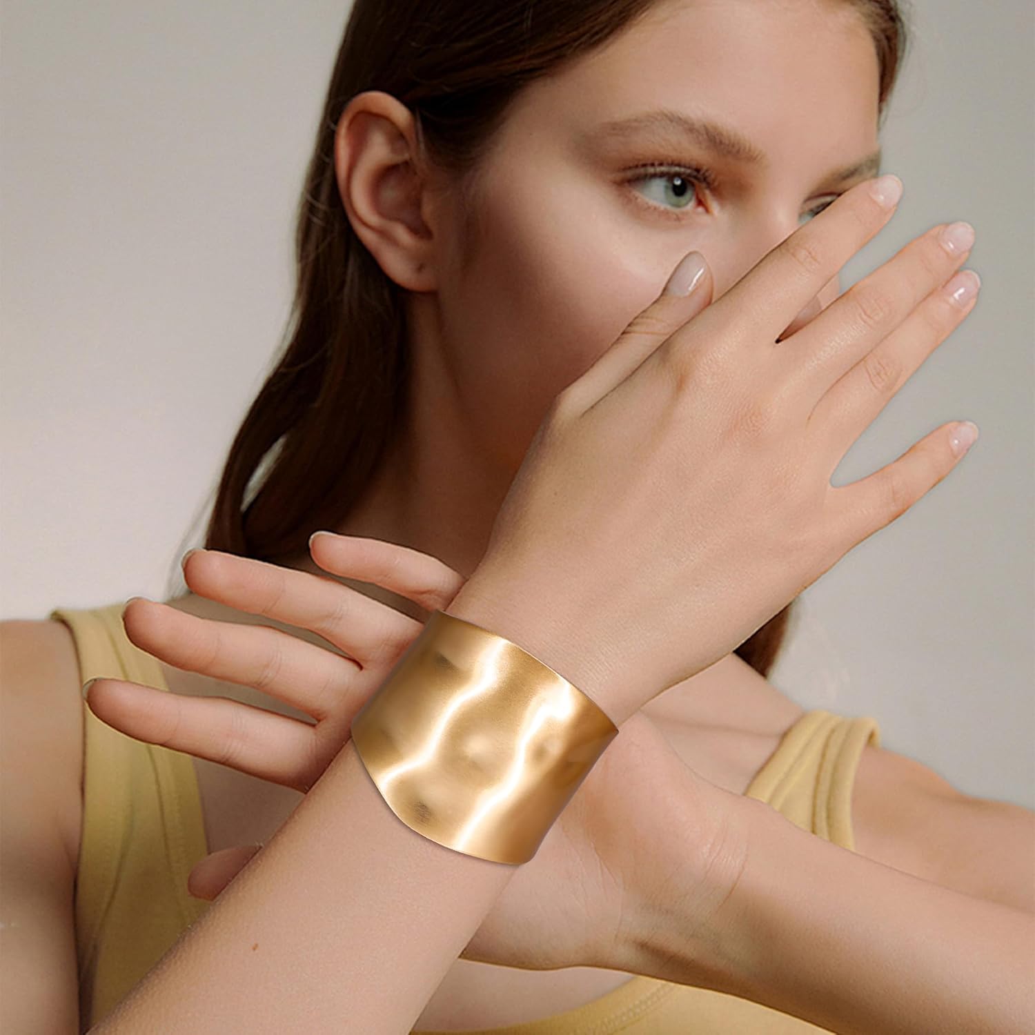 1-3PCS 18K Gold Plated Cuff Bracelets for Women Chunky Wide Bangle Bracelet Irregular Wrist Cuff Wrap Bracelet Trendy Open Cuff Bracelets - Image 3