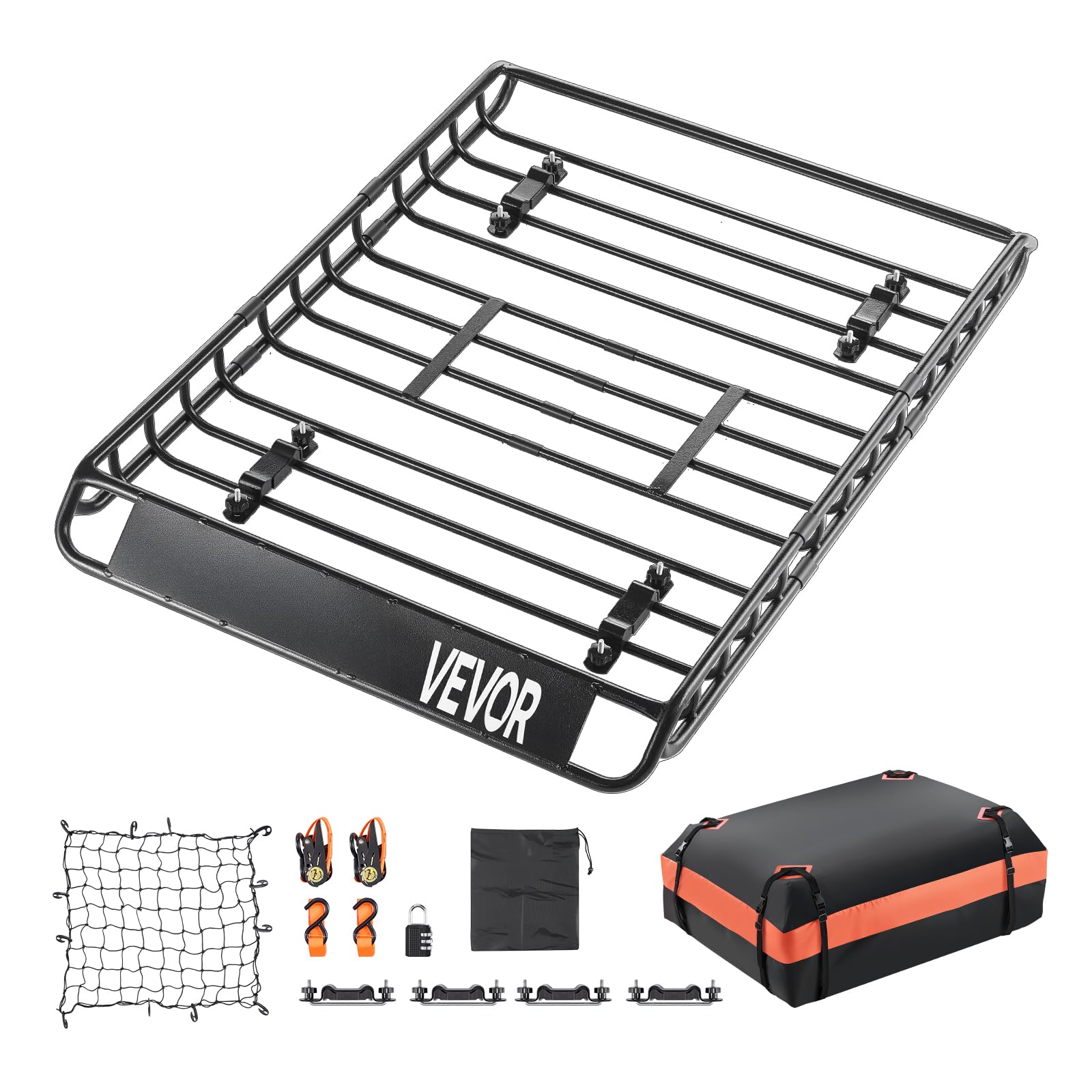 VEVOR Cesta para Portaequipajes de Techo 130x91x10,5 cm Portaequipajes Universal para Techo con Bolsa de Carga 112x87x26 cm Carga Máxima de 90,7 kg Soporte de Equipajes para SUV, Camión, Coche