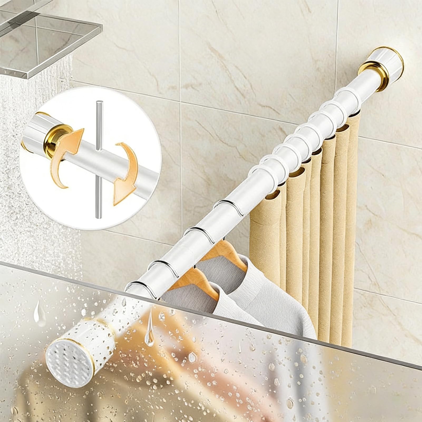 Barra de Cortina Sin Agujeros, Barra Ducha Extensible, Barra Telescópica Blanco 360-450cm/141.7-177.2in Barra Cortina Sin Taladrar Barra de Cortina de Ducha Barra Tensora Diámetro 33mm
