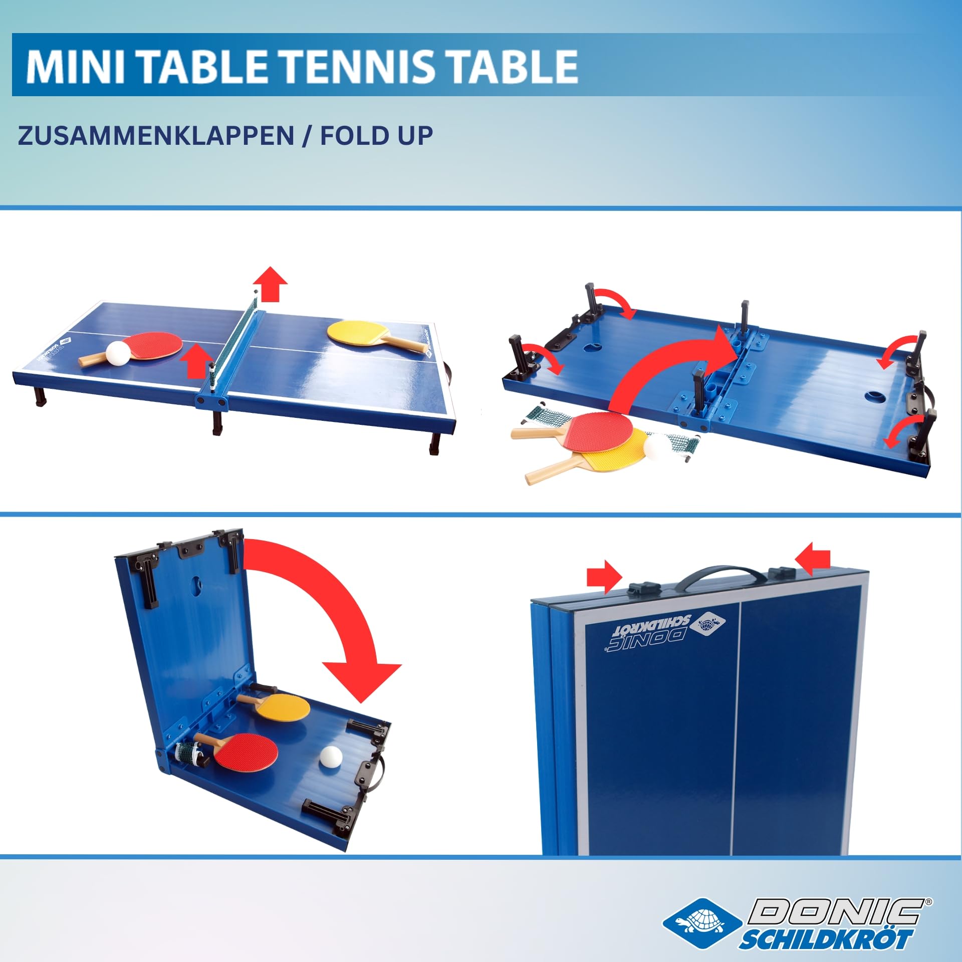 Donic-Schildkröt Mini Table de Ping-Pong, avec 2 Raquettes et 1 Balle, Pliable dans Une Mallette, 838576