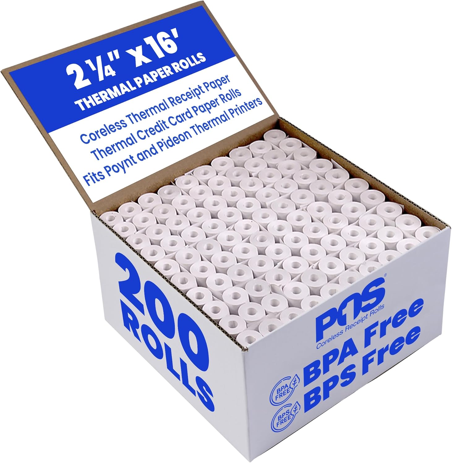 2 1/4 x 75 feet x 50 rolls CORELESS BPA Free Thermal Paper Rolls for Handheld Thermal Receipt Paper Printers. 38mm diameter