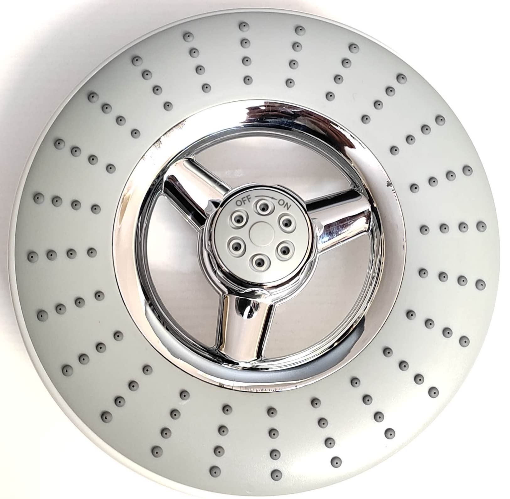 ibath Genuine ABS 10 inch, 2 functions big round overhead shower, fitted with brass ball which can rotate 360 degrees for best showering experience.