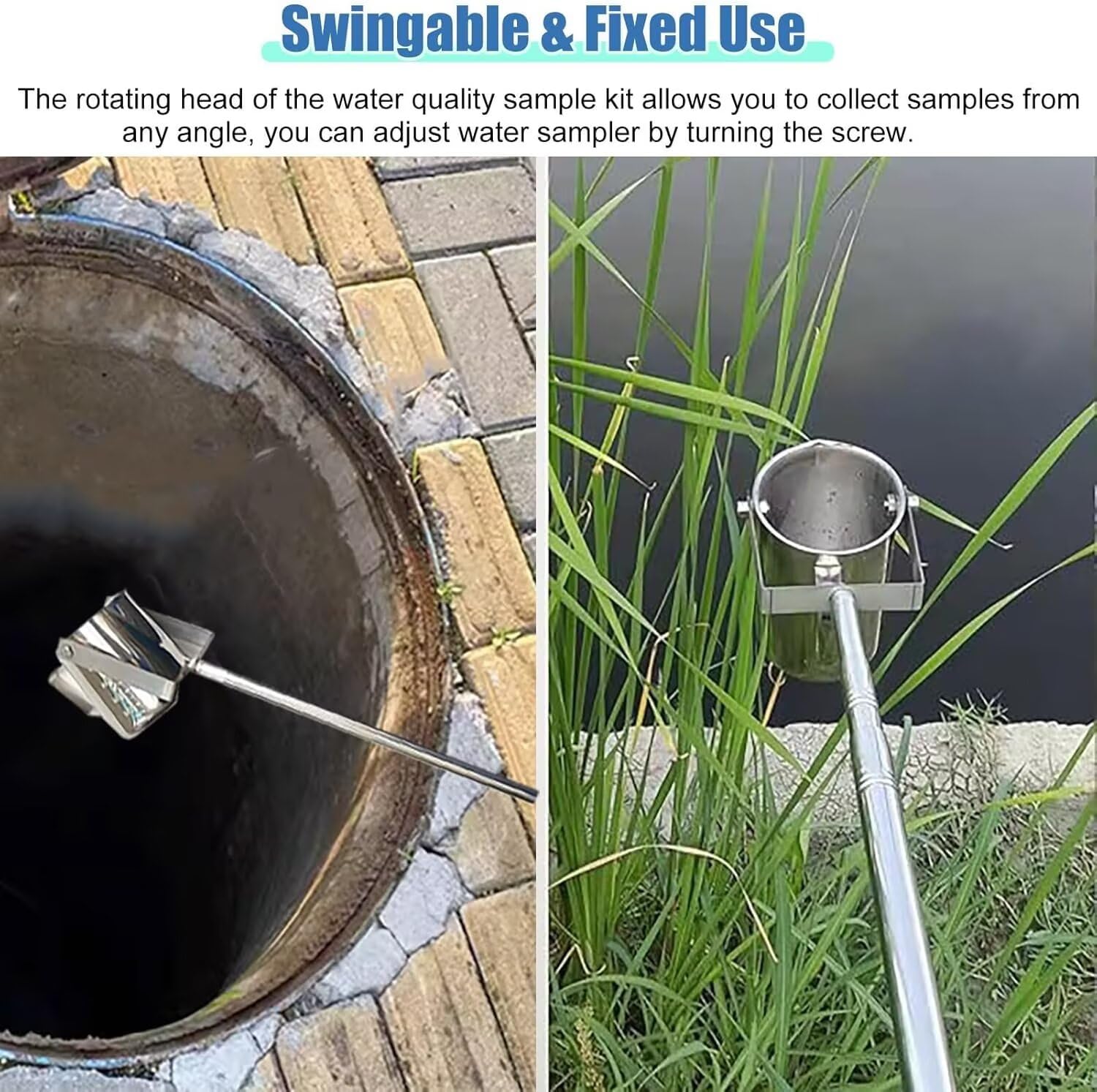 Pértiga telescópica de acero inoxidable for muestreo de agua, cucharón extensible for análisis de agua, muestreo de laboratorio y monitoreo ambiental, varilla de recolección retráctil.