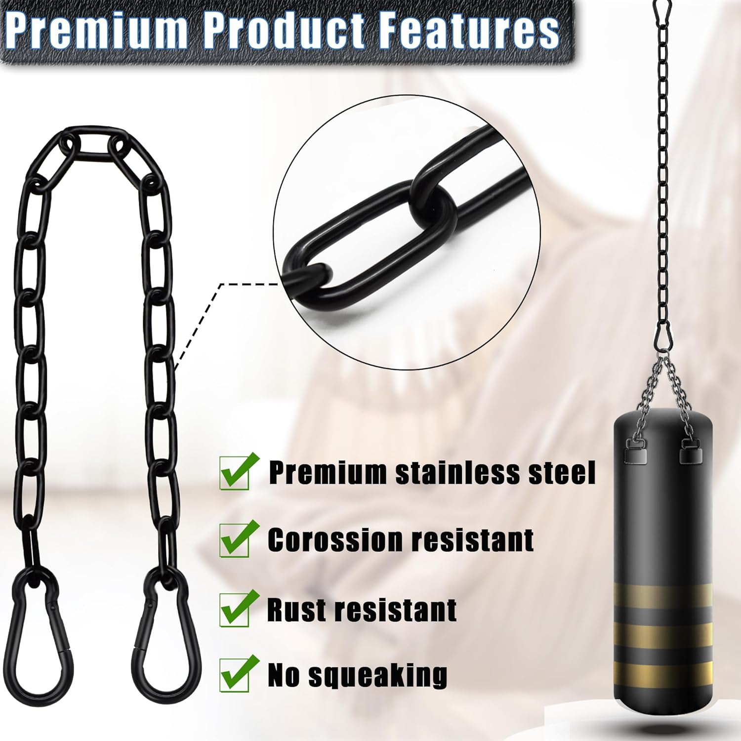 2 Pack Hanging Swing Chain with 4 Carabiners 25in, 660LB Capacity Heavy Duty Hammock Hardware Kit for Punching Bags, Swing Chairs, Indoor & Outdoor Gym (Black) 3 71z5kY KPZL. AC SL1500