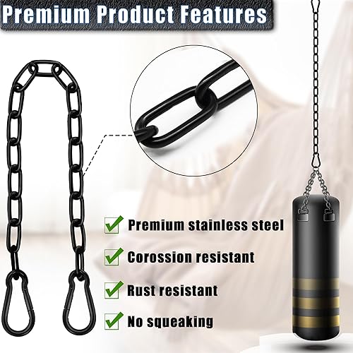 Miniatura 4 de Paquete de 2 cadenas colgantes con 4 mosquetones, kit de herramientas de hamaca resistente de capacidad de 660 libras para sacos de boxeo, sillas de