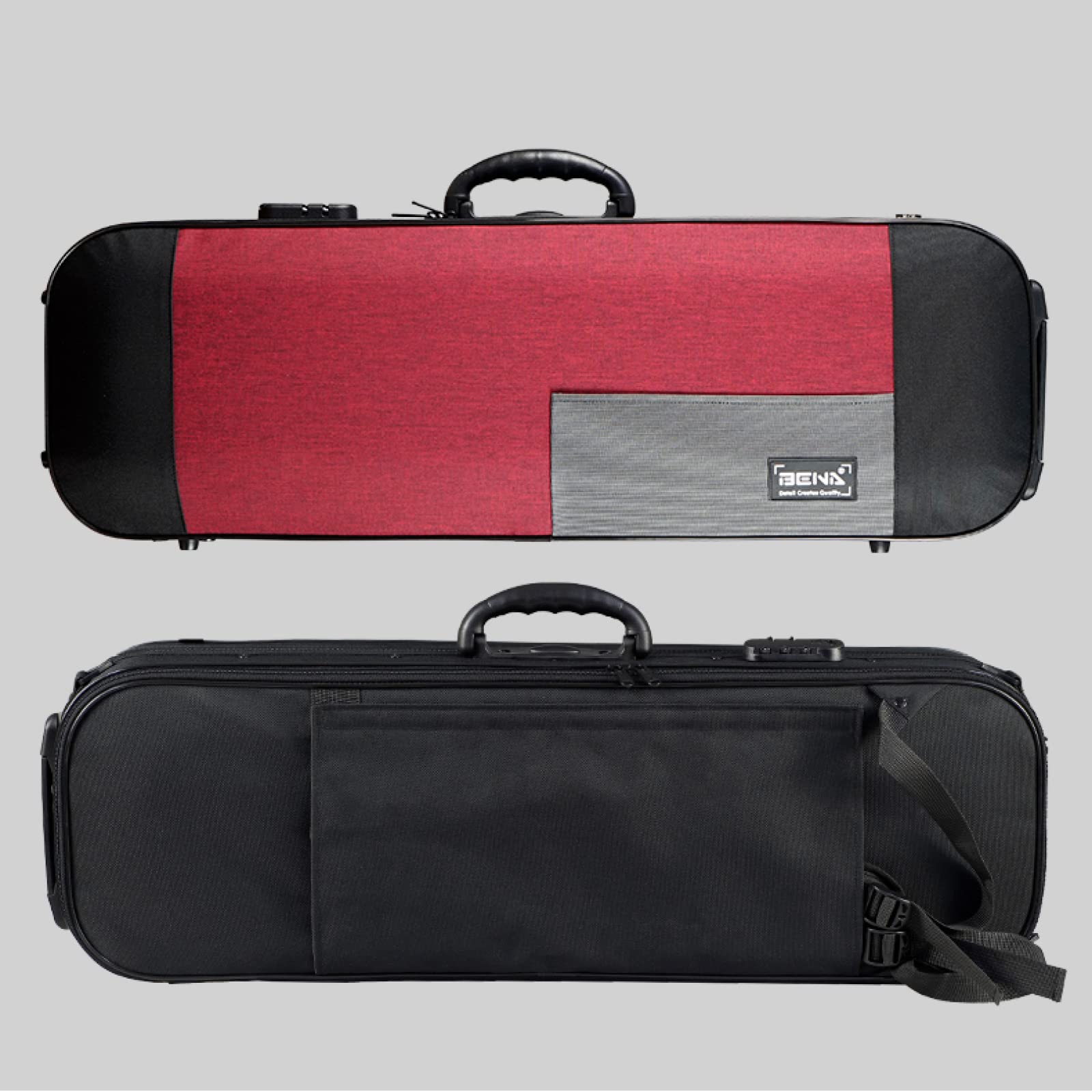 Estuche para Violín de Tamaño Completo 4/4 Professional, con Higrómetro Paño Oxford Estuche para Violín Fuerte con Bloqueo de Contraseña y Correas para Mochila,Red