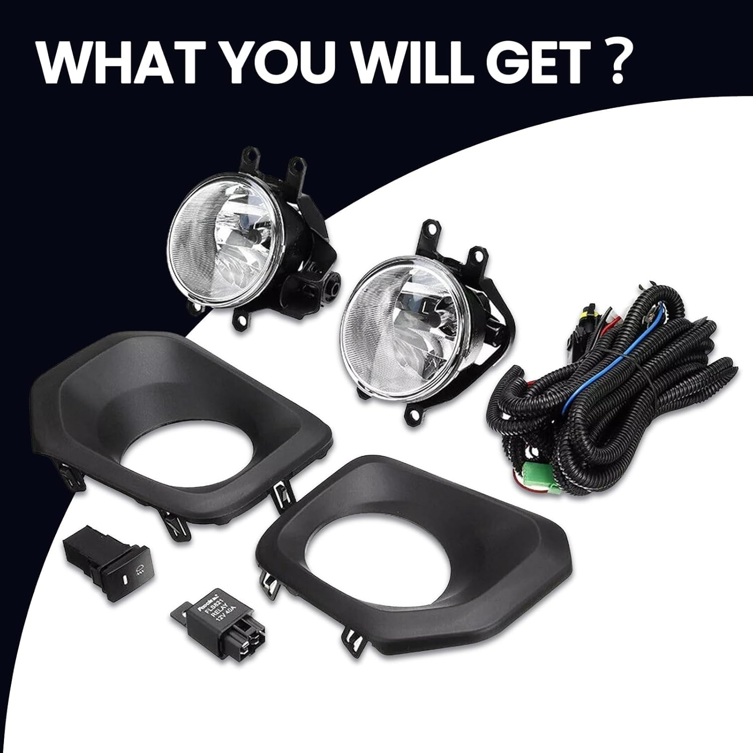 Pair Fog Light Assembly Black Fog Light Cover with Bulb/Switch and Harness Compatible with 2016-2023 Tacoma SR SR5 LH+RH