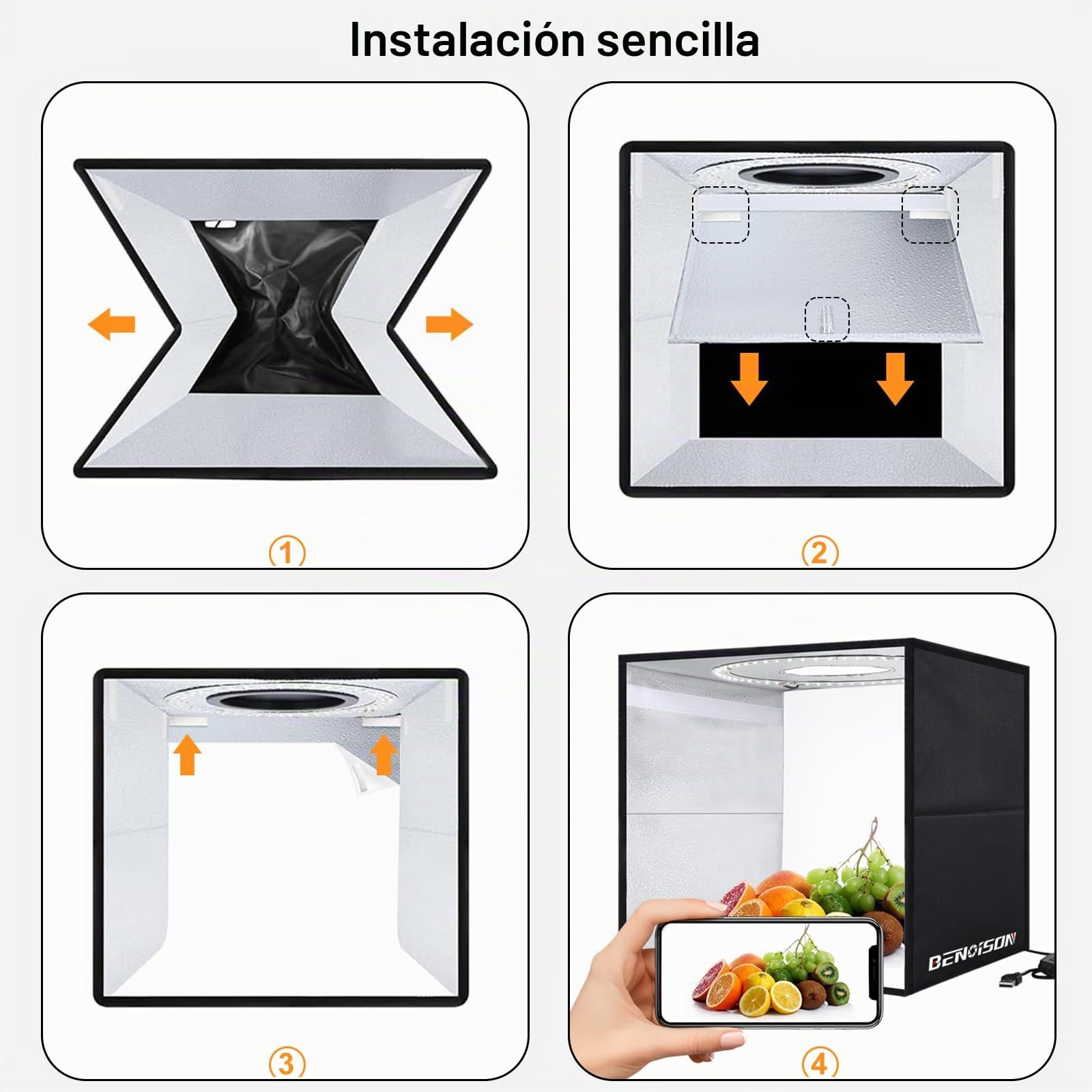 Caja de Luz de 40x40 cm para Fotografía – Estudio Portátil con 120 LED y 6 Fondos para Joyería y Productos Pequeños