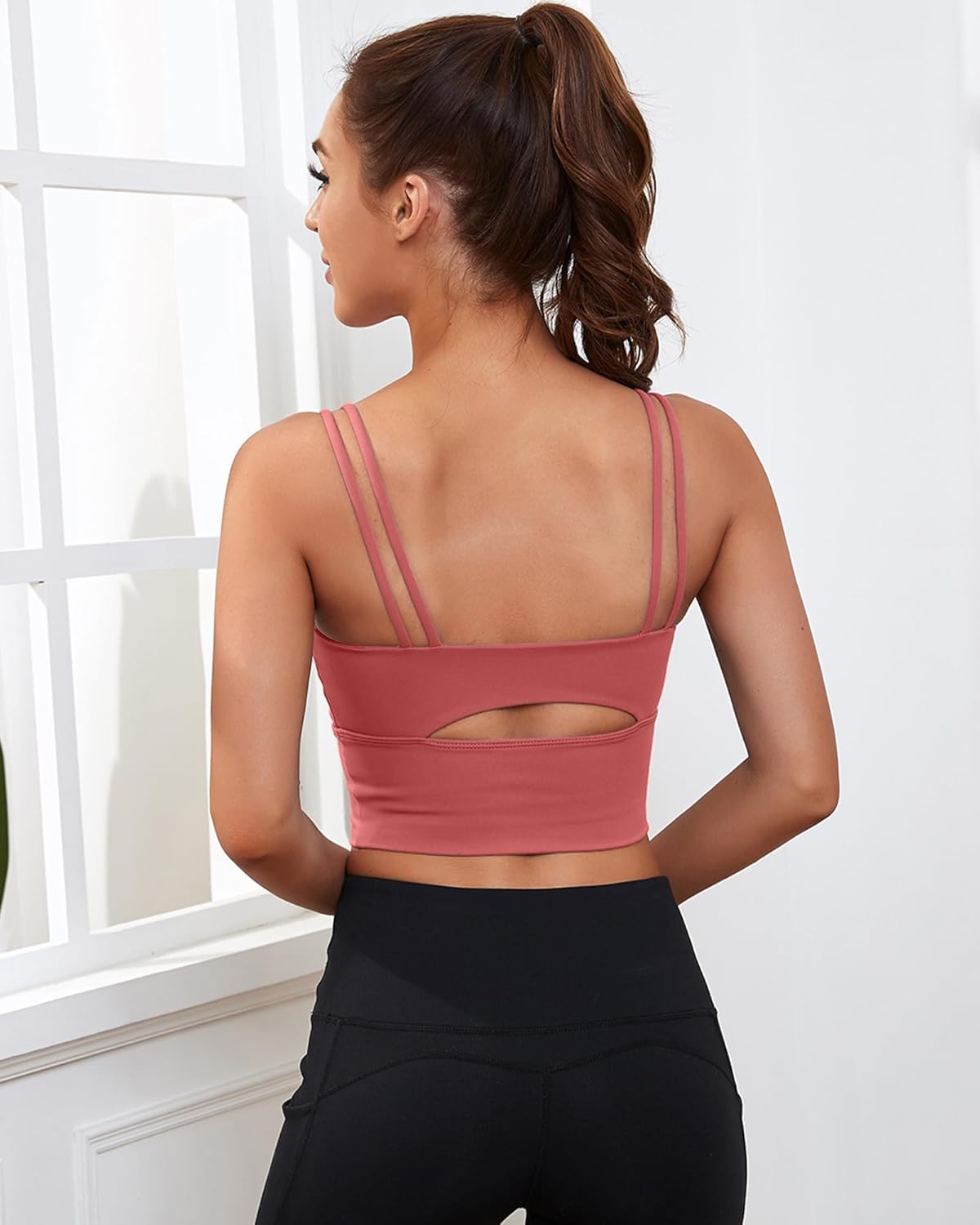 Everrysea Sports Bras for Women High Support Longline Workout Tank Tops Built in Bra Strappy Yoga Padded Crop Top - Image 2