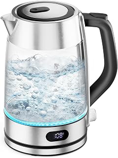 COWSAR Electric Kettle, Precise Temp Control (104-212℉), Electric Tea Kettle for Boiling Water, 304 Food-Grade SS & Borosilicate Glass, Ambient Light, Auto Shut-Off, Boil-Dry Protection, 1.7L