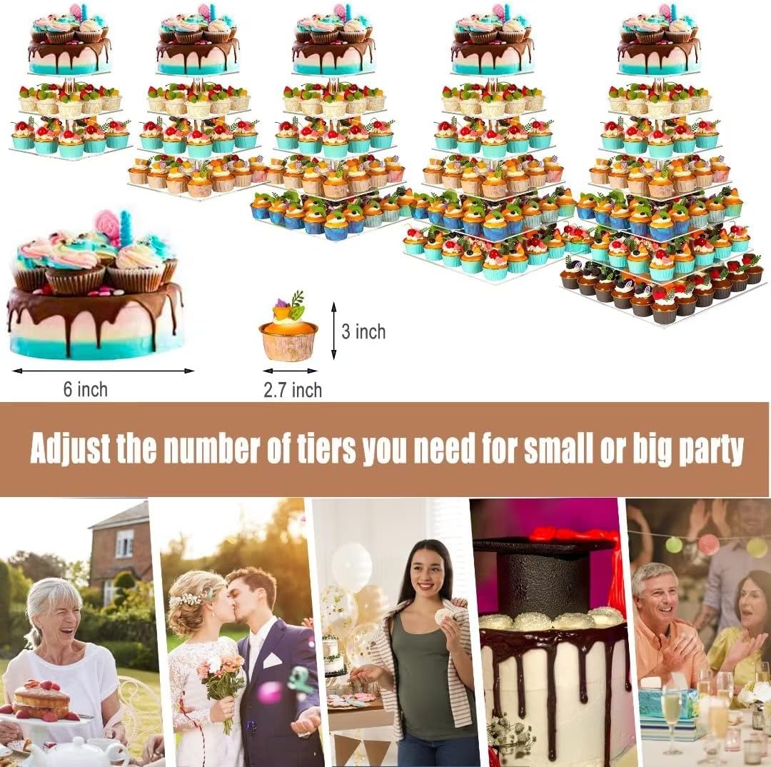 7 Tier Cupcake Stand for 100 Cupcakes, Cake and Cupcake Combo Dessert Tower Holder, Clear Acrylic Cupcake Riser, Large Pastry Cupcake Display for Birthday Wedding Party…