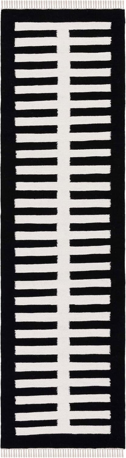 SAFAVIEH Striped Kilim Collection Runner Rug - 2'3" x 8', Ivory & Black, Flat Weave Wool & Cotton Design, Ideal for High Traffic Areas in Living Room, Bedroom (STK806Z)