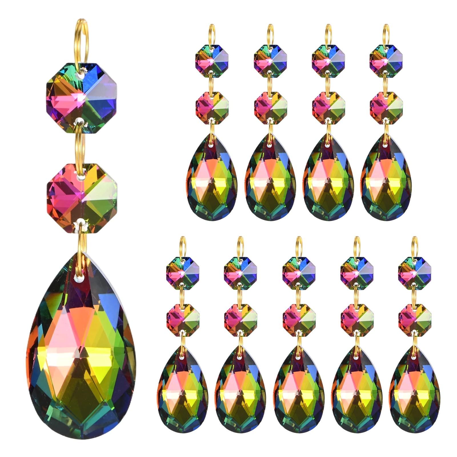 M METERXITY 10PCS Crystal Suncatcher 38mm Teardrop Prisms, Colorful