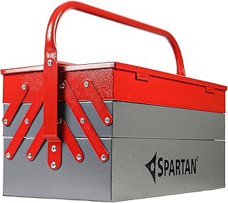 Spartan 17 Inch Portable Metal Tool Box with 5 Fold-Out Trays, Secure Locking System & Easy-Grip Round Handle | Heavy-Duty... Price In India