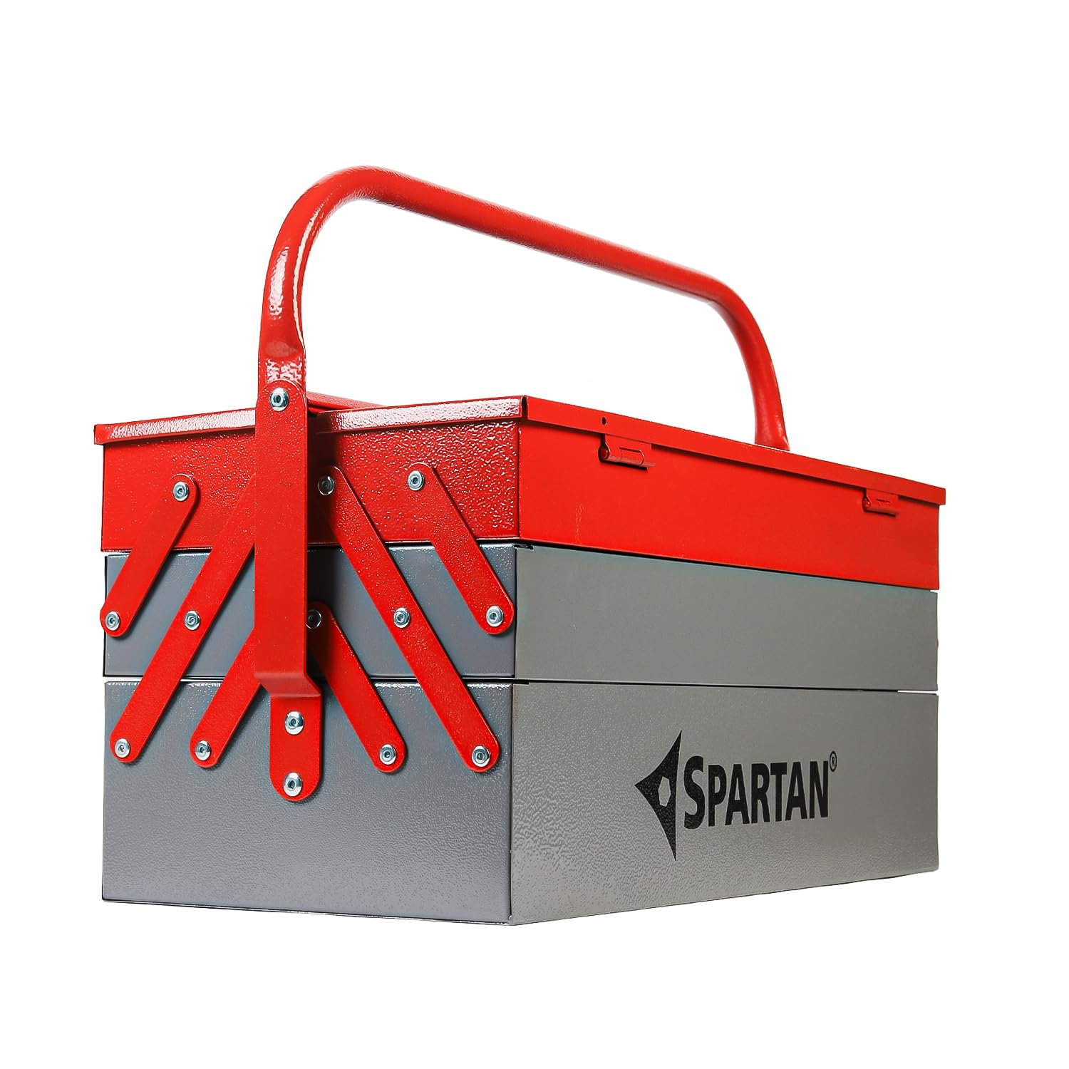 Spartan Heavy-Duty Metal Tool Box – 5 Cabinet Tools Box Kit | Portable Tool Chest with Handle & Lock | |Mechanic, Electrician, Garage, Workshop Storage Box | Red & Black