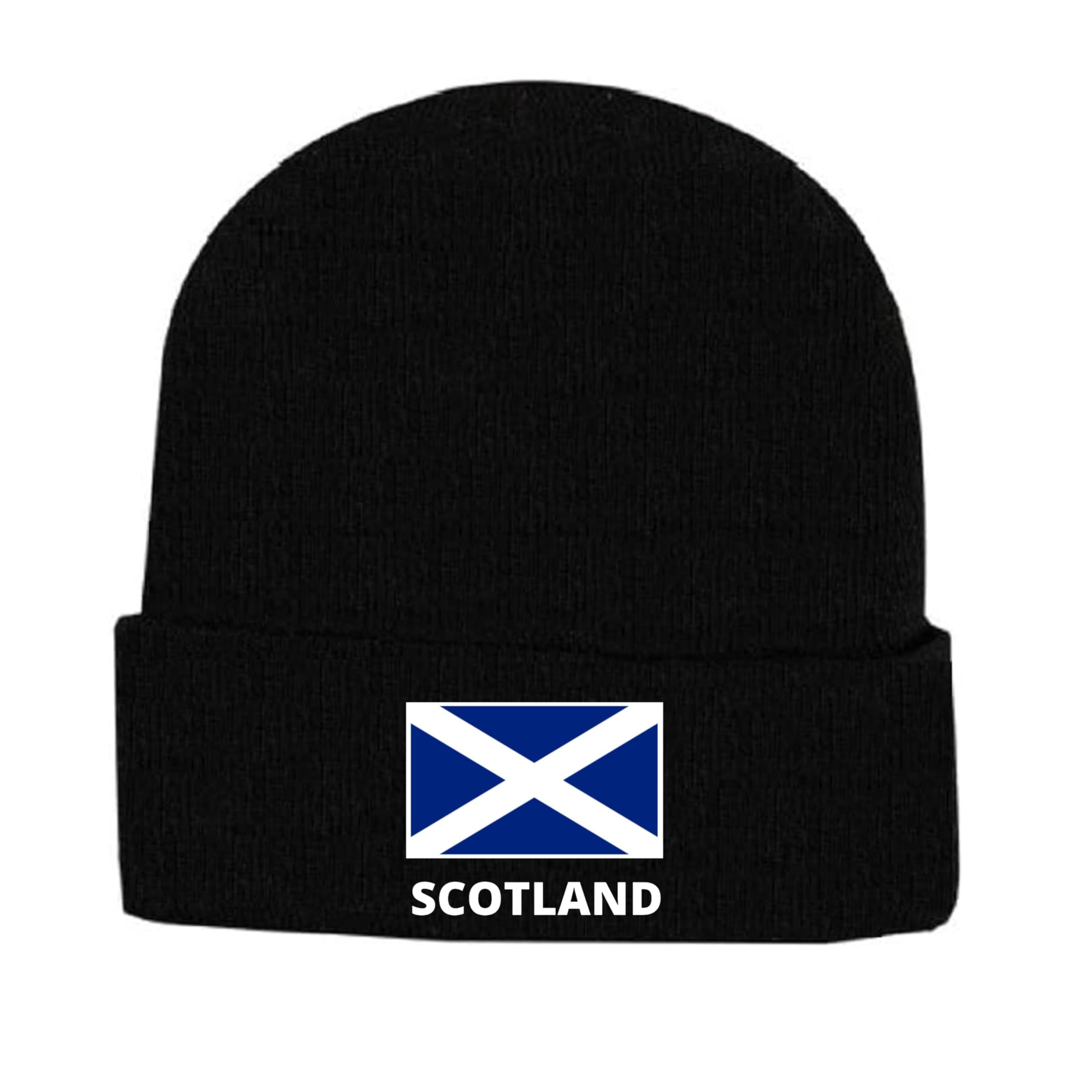 Fidra Black Scotland Beanie hat with Saltire Logo.