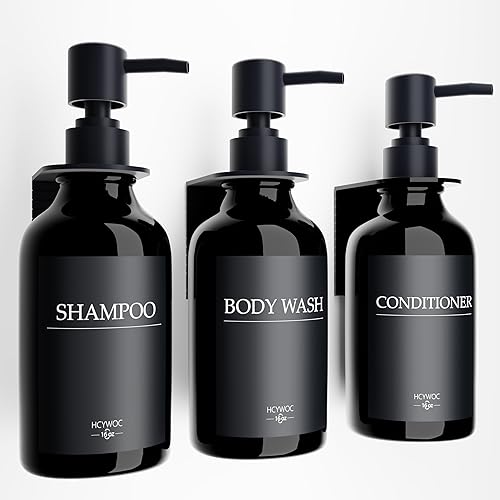 Dispensador de champú para pared de ducha, dispensador de champú y acondicionador con 16 etiquetas impermeables, dispensador de jabón de ducha sin