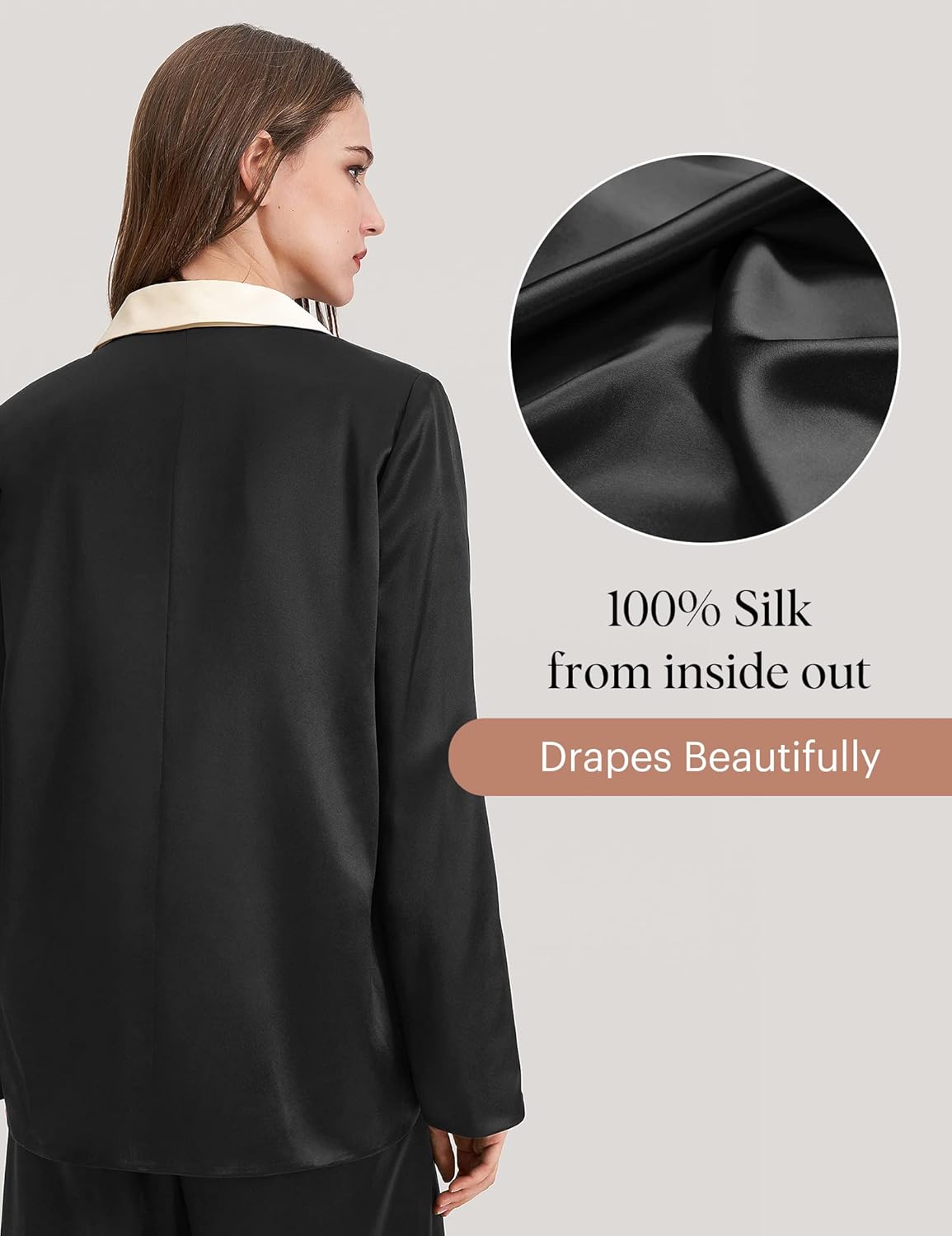 LilySilk Womens Silk Blazer Jacket 22 Momme Charmeuse Silk Suit Top