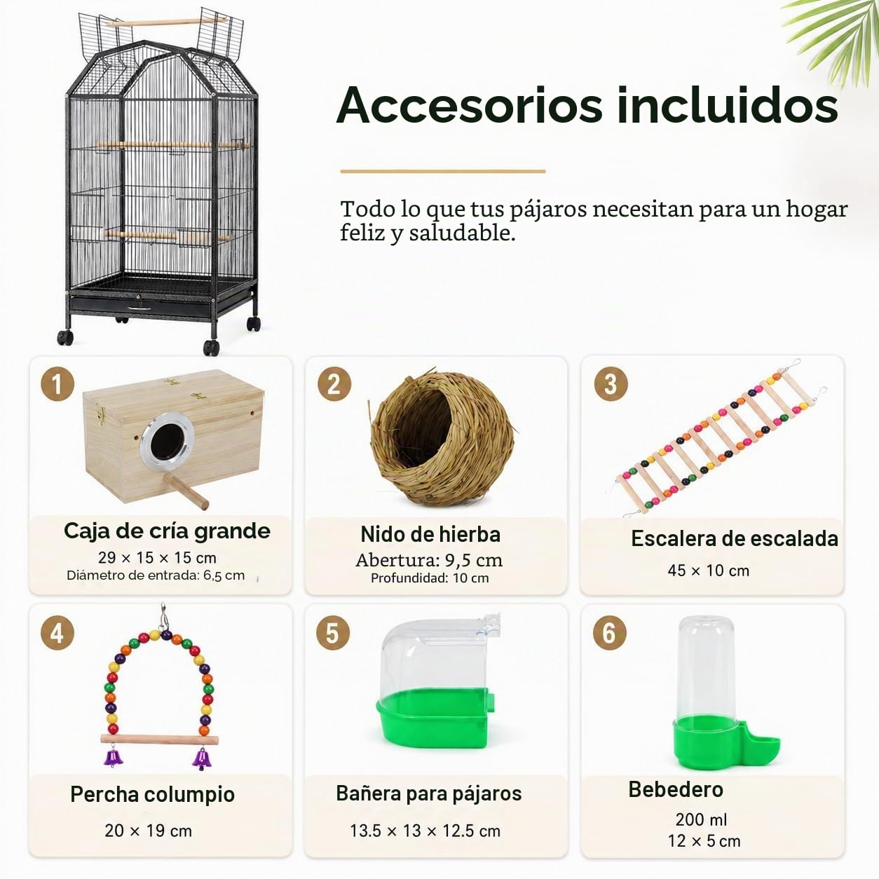 Jaula grande de lujo para loros de 39.9 pulgadas con soporte rodante, transportador portátil para pájaros con comedero y juguetes para loros grises africanos, periquitos y pájaros medianos, jaula de