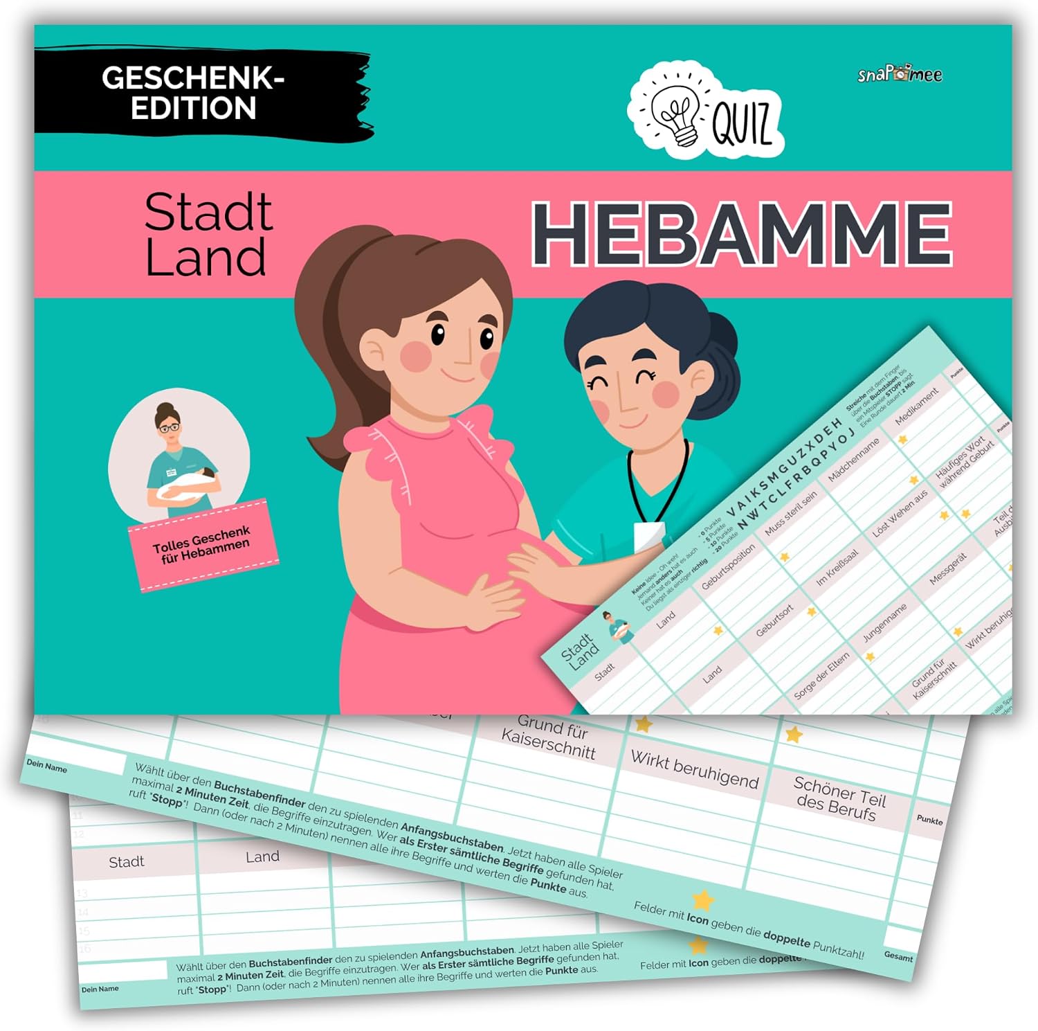 City Country Midwife by snaPmee - Quiz Gift for Obstetricians with Heart - Game with 50 Sheets A4