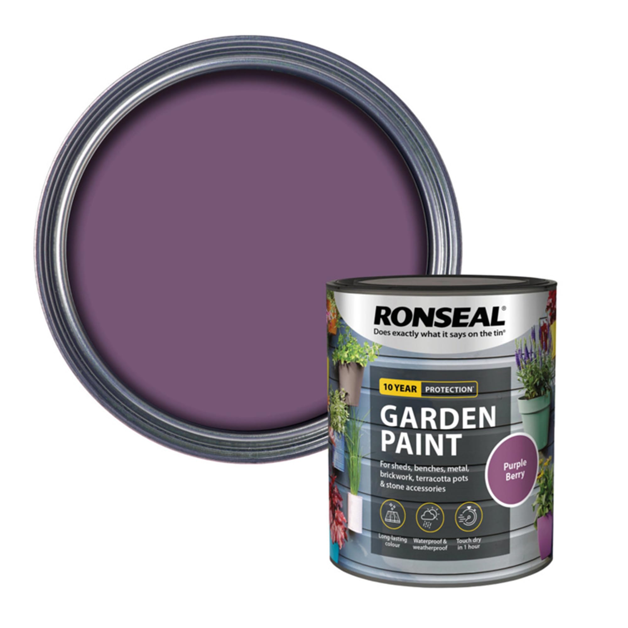 AOC24 Garden Fence Paint 750ml – Multi-Surface Exterior Paint for Wood, Brick, Metal, Stone & Terracotta – Waterproof, Resists Fading, Matt Finish for Sheds, Fences, Garden Furniture Purple Berry