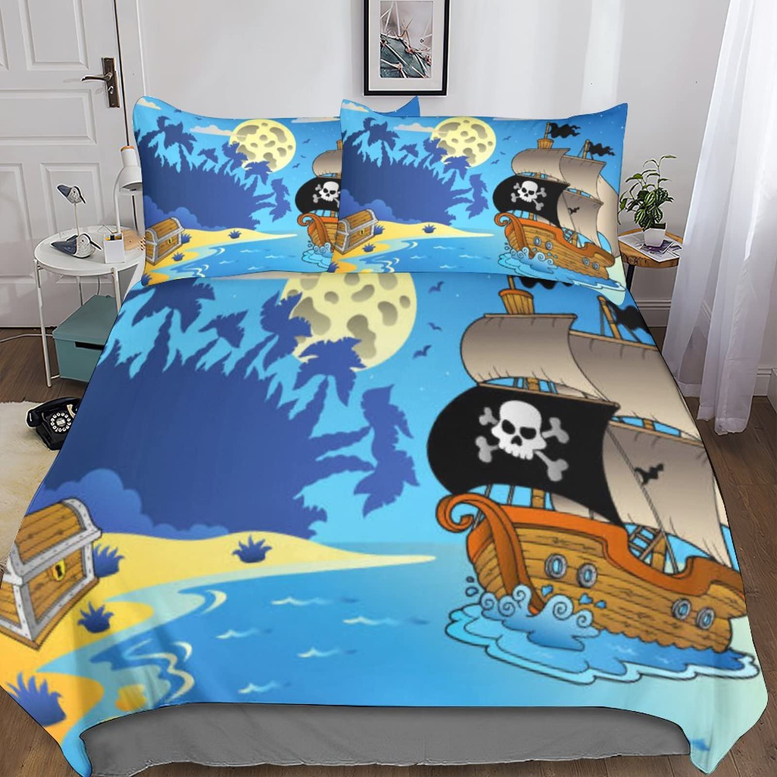 Parure de lit pirate avec housse de couette 220x240 microfibre et taies d'oreiller