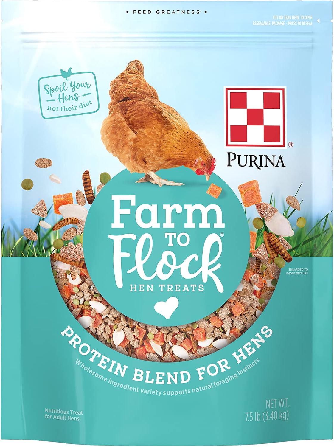 Purina Farm to Flock Protein Blend for Hens | Hen Treats | 7.5 Pound (7.5 LB) Bag