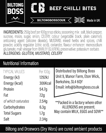Biltong Boss, Chilli Bites (Snap Sticks), Authentic Traditional Recipe, Ready To Eat Flavoured Meat High Protein Snack, Suitable For Paleo, Keto, Atkins Diets & Post-Workout, Low Sugar & Carbs 100g