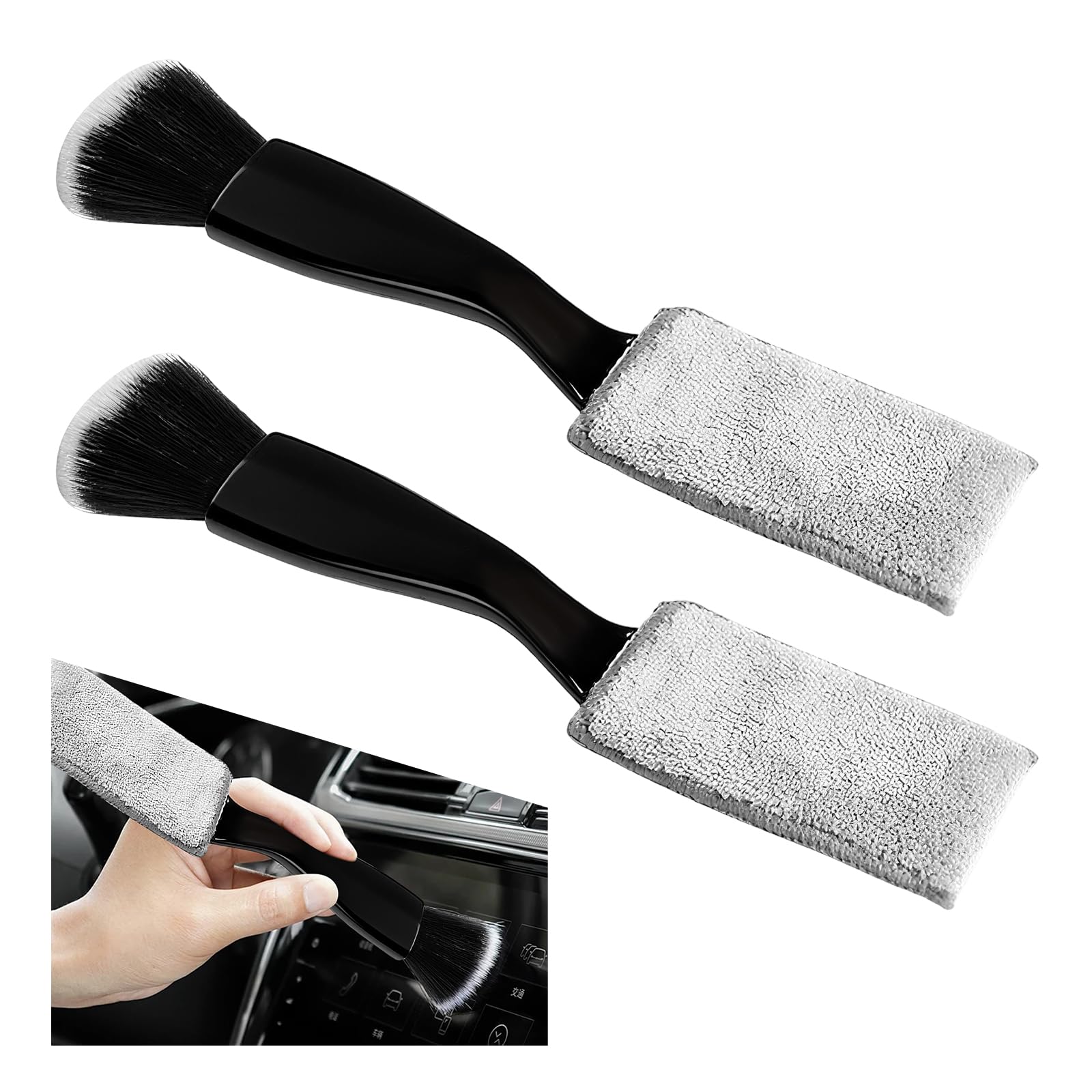 2 PCS Double Head Brush for Car Cleaning 2 in 1 Soft Bristles Auto Interior Dust Cleaner Air