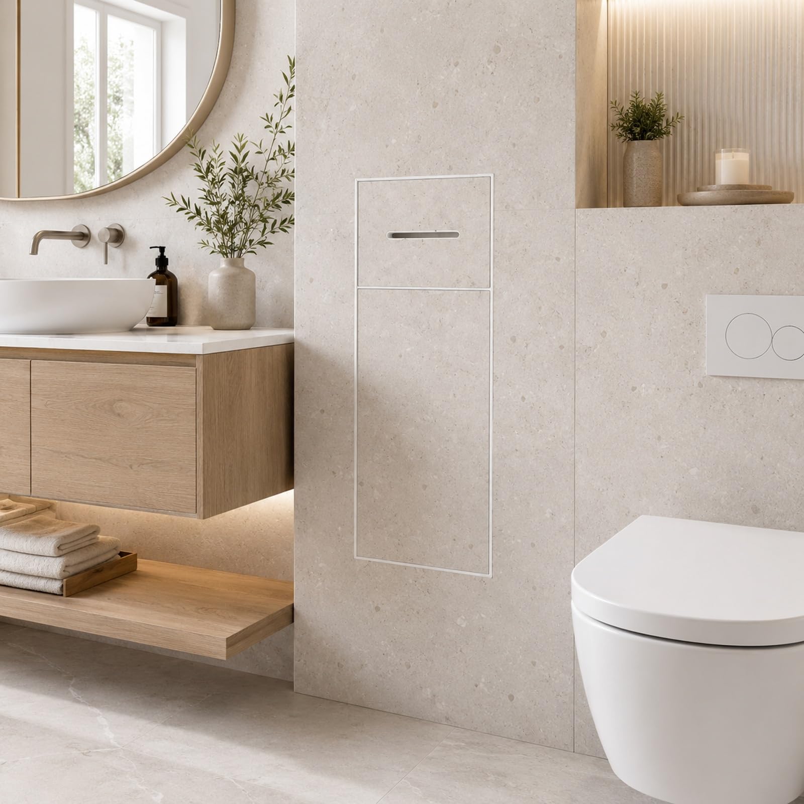 Recessed Toilet Paper Holder, Stainless Steel In-Wall Bathroom Cabinet With Toilet Roll Holder And Open Shelf, Hidden Waste Bin For Bathroom Kitchen Office