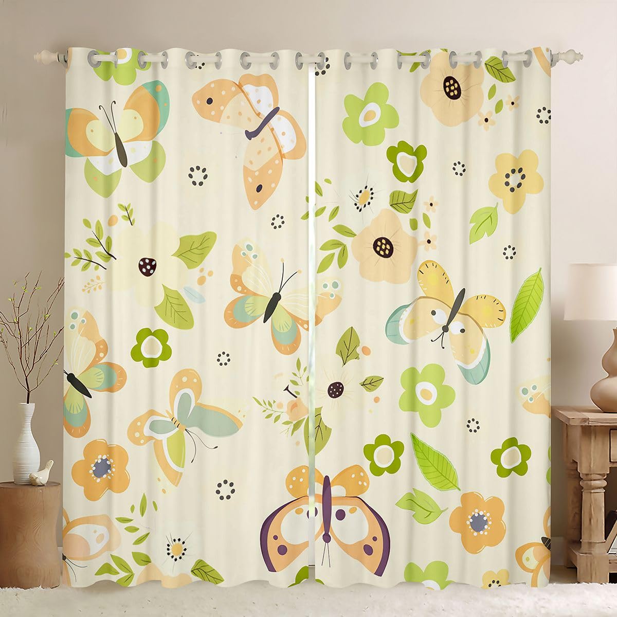 Rideau floral printemps pour salon et chambre enfant voilage fenêtre ambiance kawaii