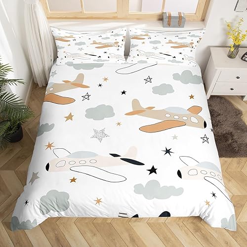 Vista 20 de Erosebridal Funda de edredón de avión de dibujos animados, tamaño matrimonial, juego de ropa de cama de aviones para niños, lindo amarillo, verde